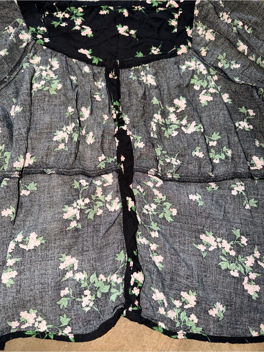 Old Navy XXL Black Floral Peplum Blouse Square Neck Balloon Sleeve Cottage - Picture 12 of 14